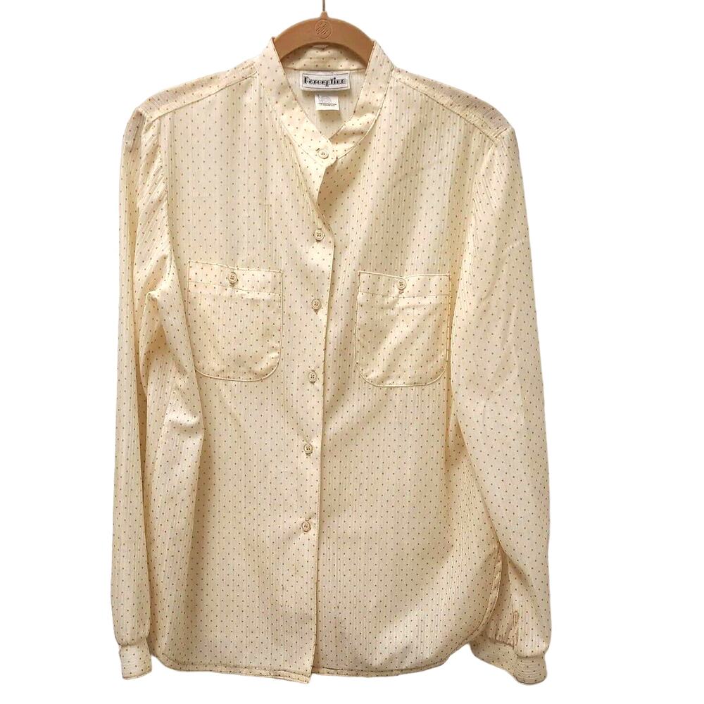 Vintage 1960-70s Blouse Shirt Women's VTG Size 14 Cream Orange Polka Dot Sz 10
